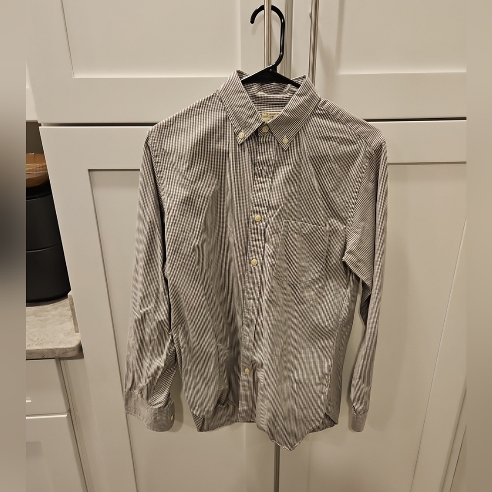 J Crew Boys Button Down Dress Shirt Gray White Check Gingham Sz 14